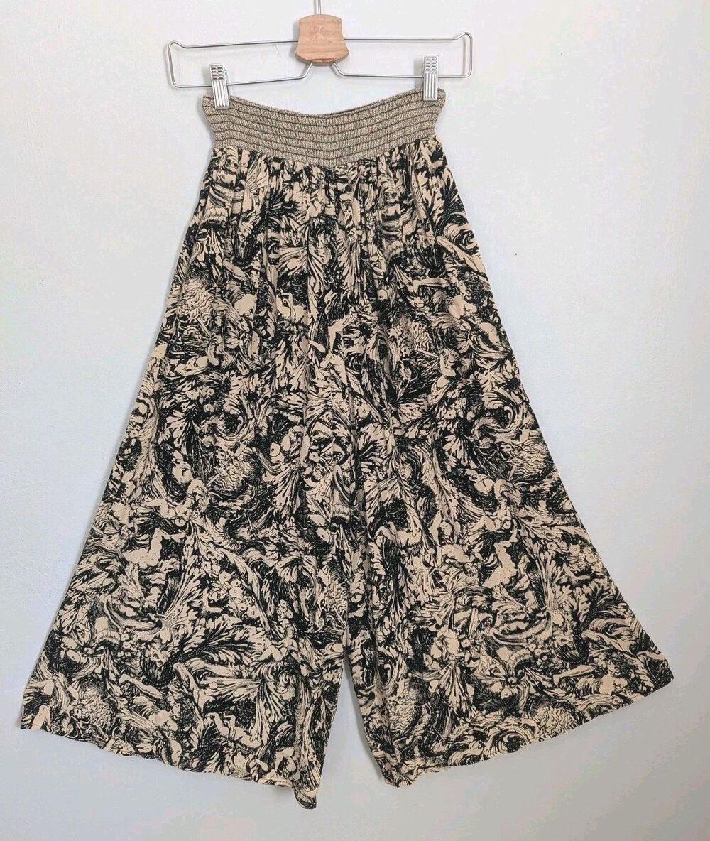 Vtg CAROLE LITTLE Culottes Crop Wide Leg Pants 6P USA Cherub Angel Print German